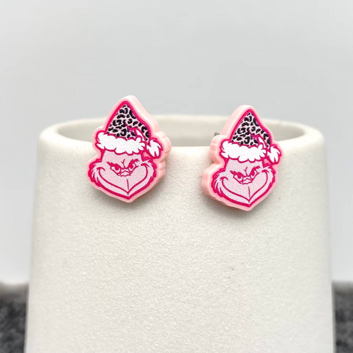 Acrylic Pink Grinch Studs