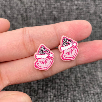 Acrylic Pink Grinch Studs