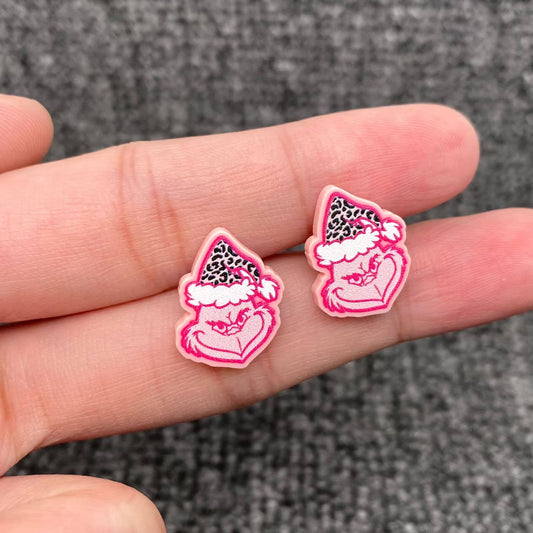 Acrylic Pink Grinch Studs