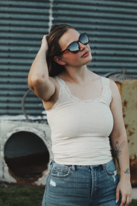 Stretchy Lace Trimmed Tank