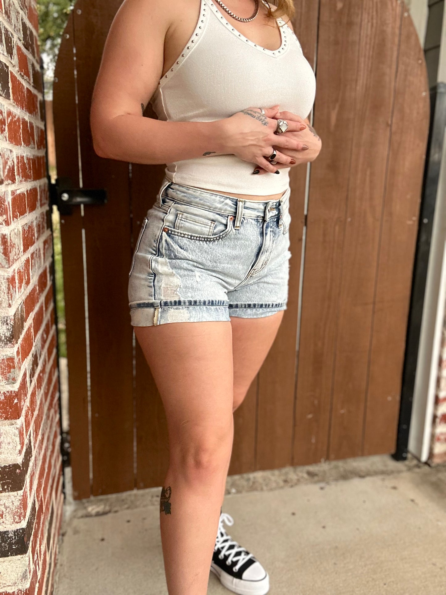 Acid Wash Denim Shorts