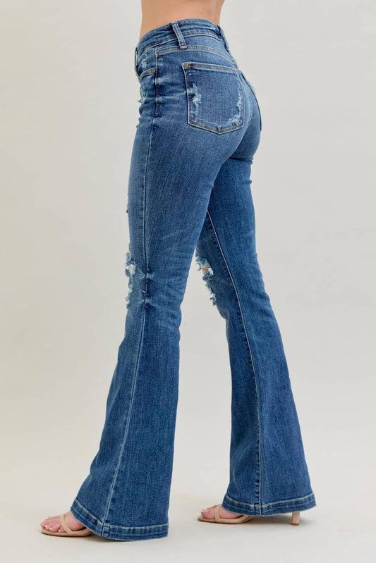 Midrise Button Fly Distressed Trouser Flare