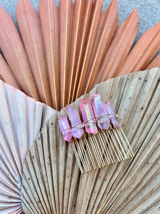 Pink Quartz Hair Comb